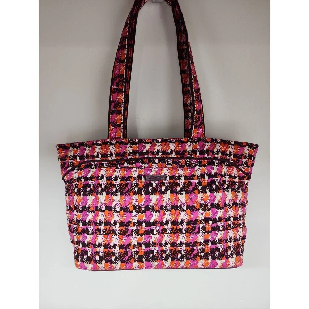 Vera Bradley Houndstooth Tweed Shoulder Tote Zip Closure Multicolor Grannycore